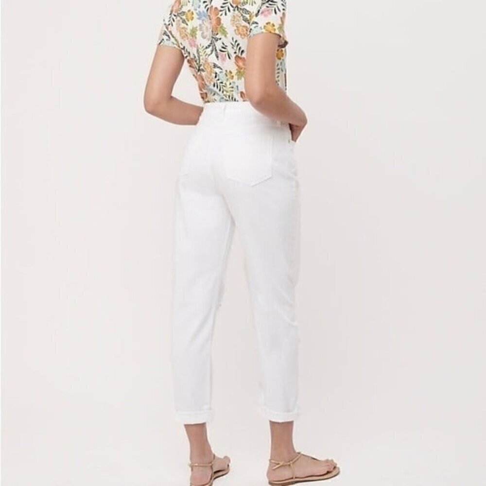 Loft NWT High Waist White Distressed Slim Pocket Boyfriend Jeans Size 26/2 - Picture 2 of 12